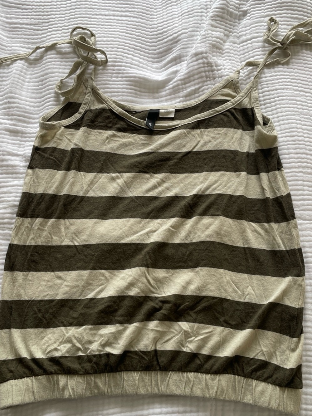 H&M Olive Green and Cream Striped Tie-Shoulder Tank Top